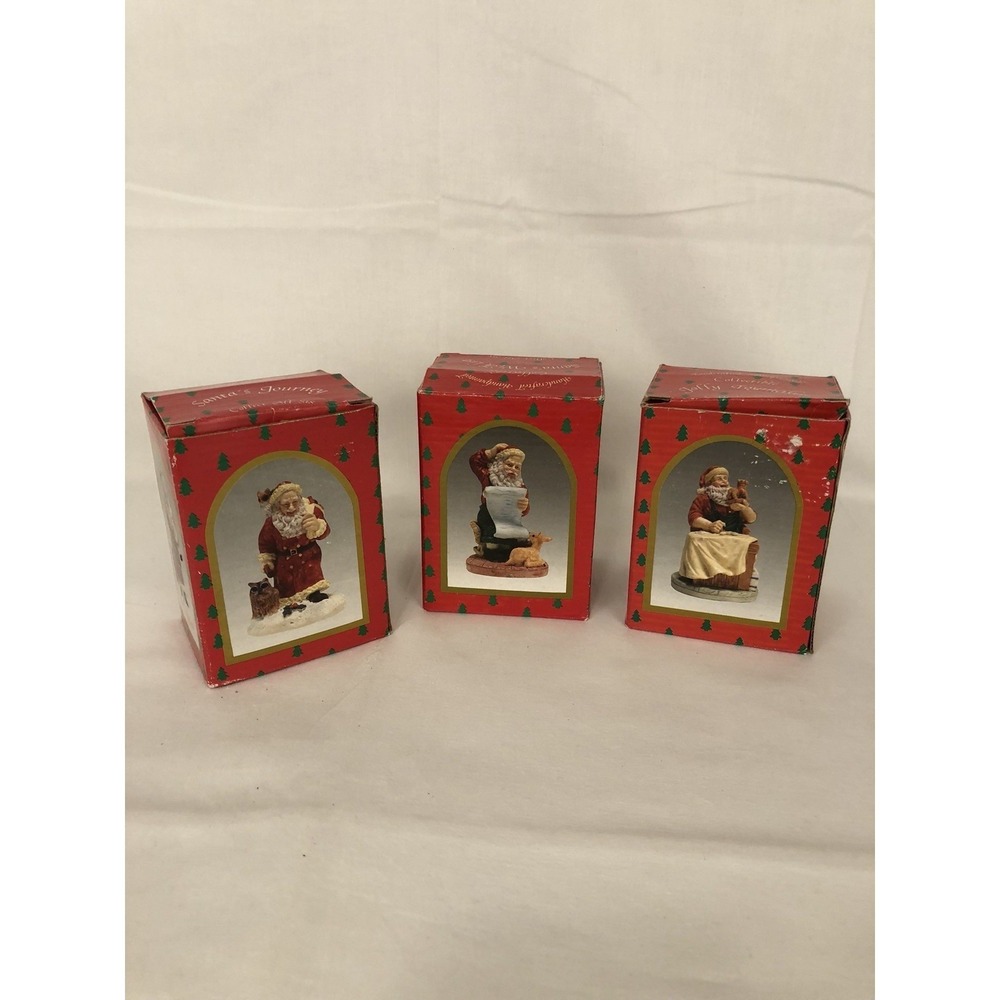 Brinn's 1992 Collectible Santa Figurine Hand crafted Hand painted Set Of 3